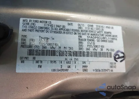 2015 Ford C-Max Energi Sel from USA, damaged, VIN 1FADP5CU8FL114852